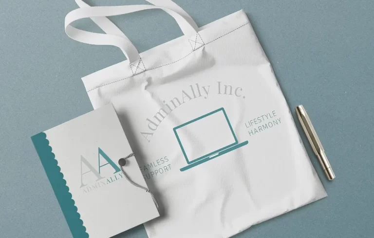 Logo on Tote and notebook mockup of virtual assistant logo