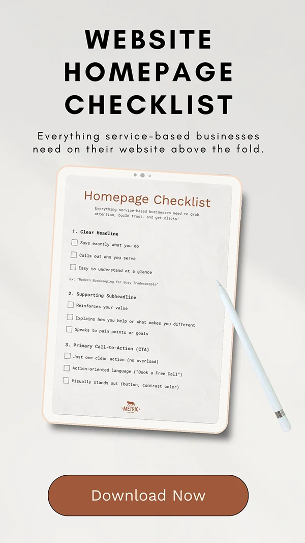 A link to download a website homepage checklist guide.